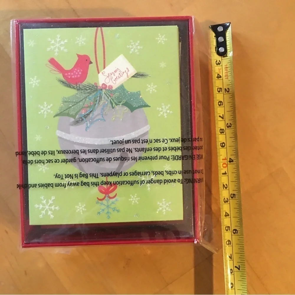 Box/20 Papyrus “Season’s Greetings” Cards + Envelopes, Red, Green, Birds